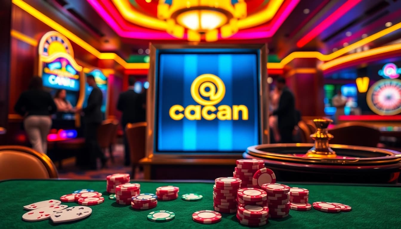 Experience the thrill at qqmacan's vibrant casino featuring a stunning slot machine and lively atmosphere.