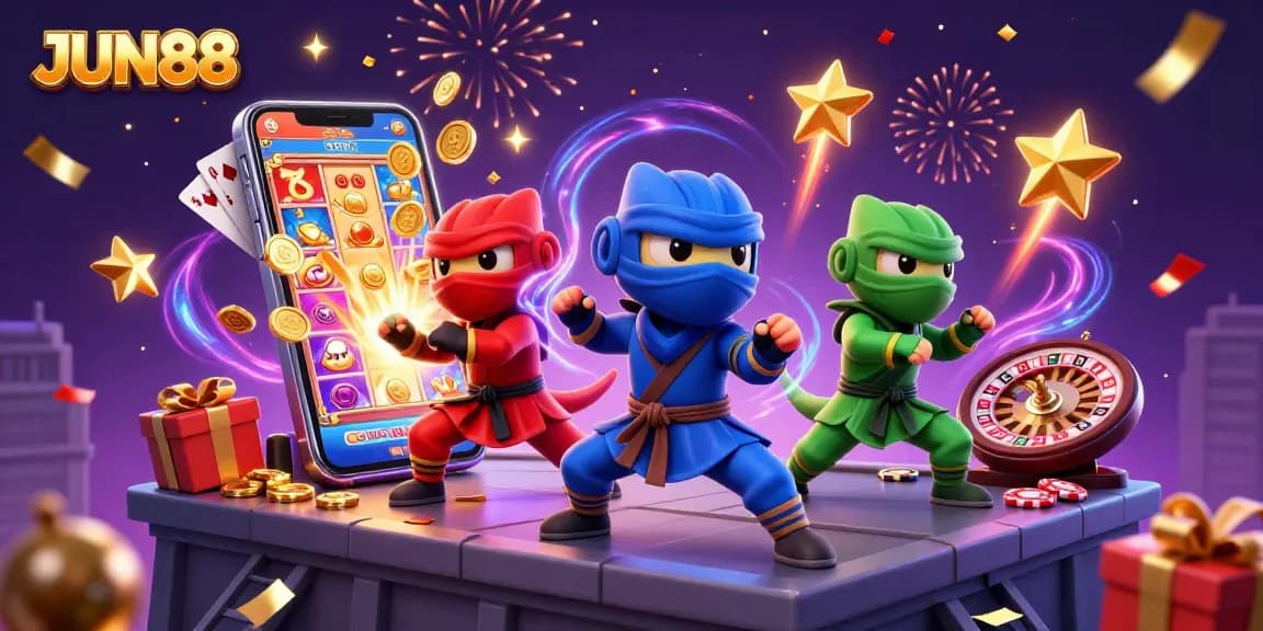 Experience dynamic gaming with JUN88 as ninja chameleons bring the casino to life.