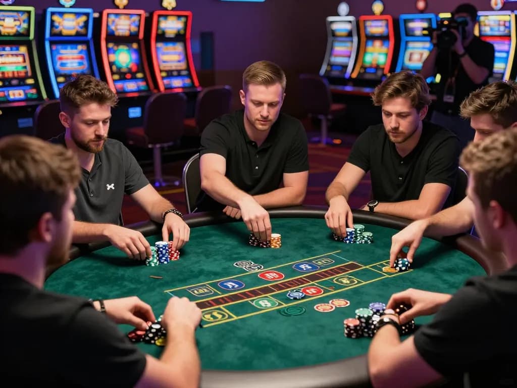 Xóc đĩa game in a lively casino with players engaged in betting, capturing excitement and anticipation