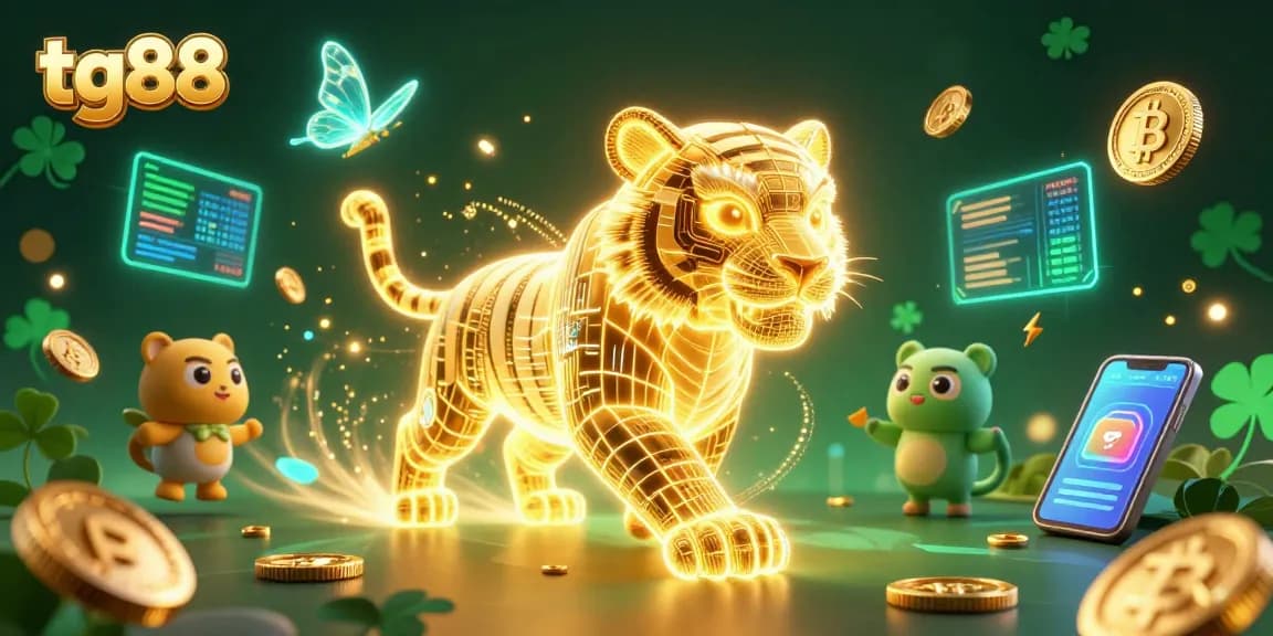 Experience thrilling gaming with tg88 as the vibrant golden tiger prowls through a digital casino.