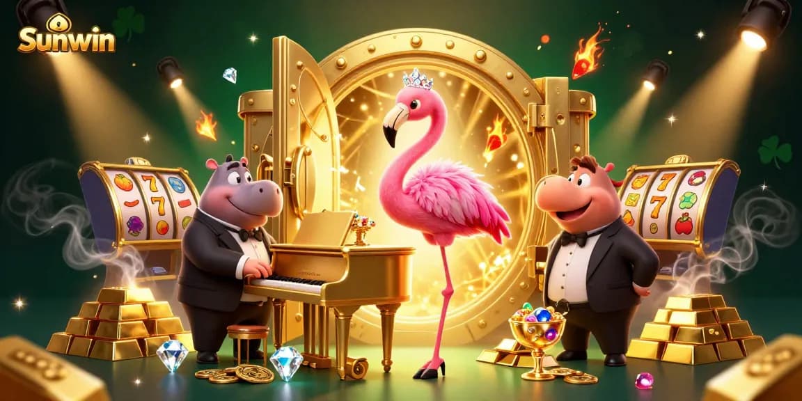 Win big with Sunwin in a vibrant casino scene filled with treasures and lively characters.