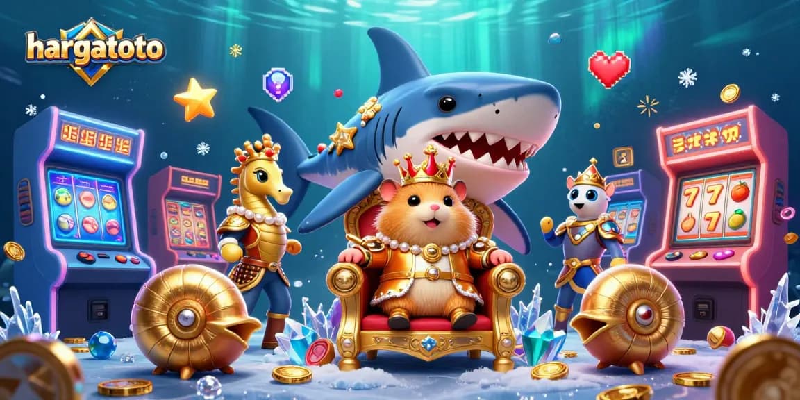 Experience the excitement of hargatoto with vibrant casino elements and animated royal characters.