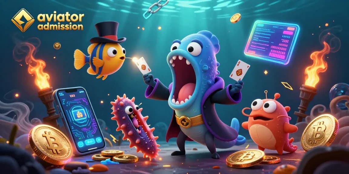 Aviator admission showcases a whimsical underwater magic act featuring animated sea creatures with vibrant colors.