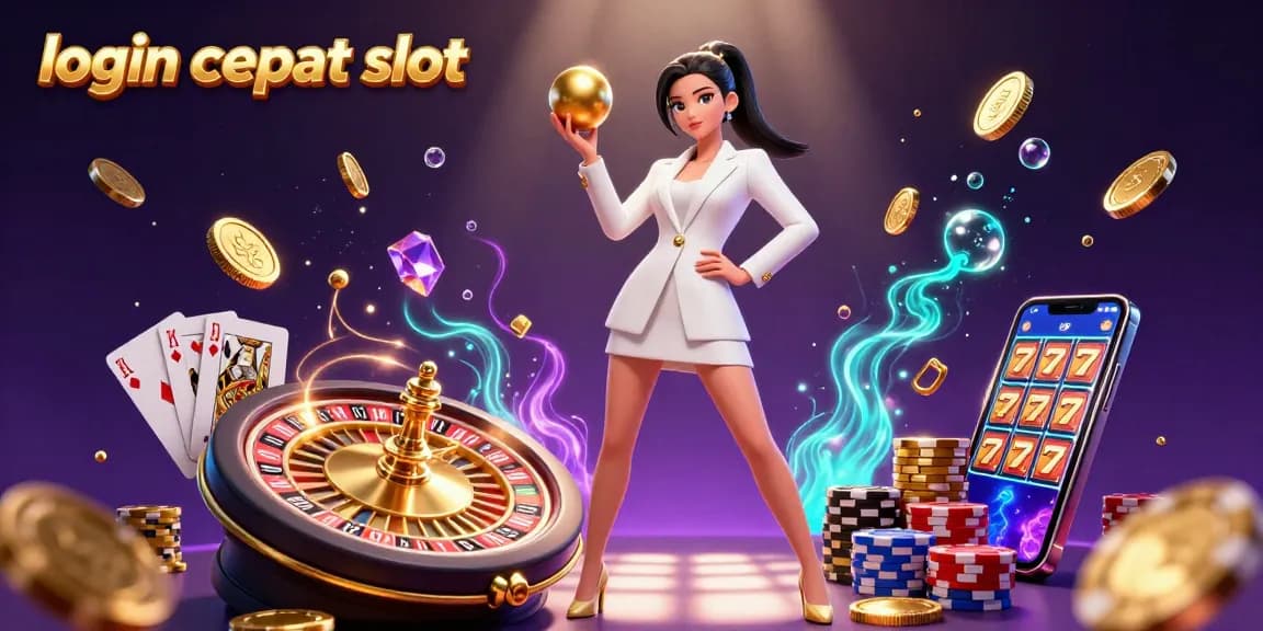 Experience thrilling gameplay with login cepat slot, showcasing an elegant Asian woman at a vibrant casino.