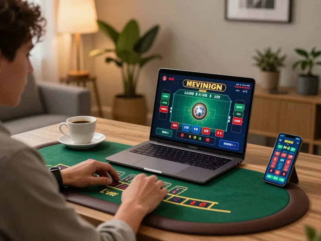 Engaging in a thrilling 56win live dealer blackjack game at home, emphasizing responsible gaming.