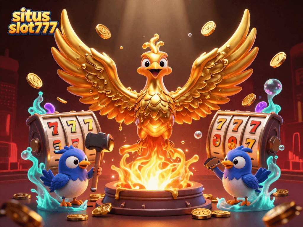 Engage in thrilling slots at situs slot777, where golden phoenixes symbolize wealth and winning potential.