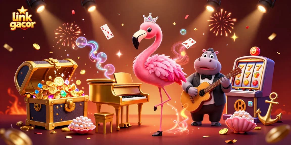 Experience the thrill of link gacor with a vibrant casino scene featuring colorful elements and energetic characters.