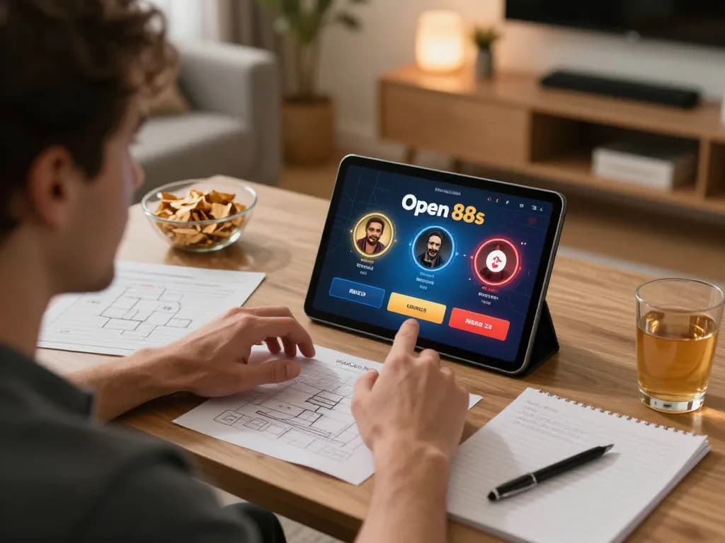 Player enjoying online casino games at open 88 in a cozy home setting, highlighting an engaging gaming atmosphere