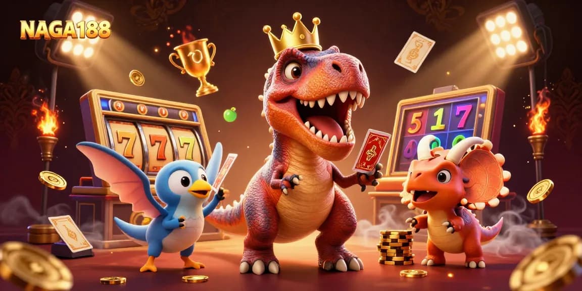 NAGA188 menyajikan permainan slot yang menarik dengan karakter lucu, chips emas, dan suasana kasino yang seru.
