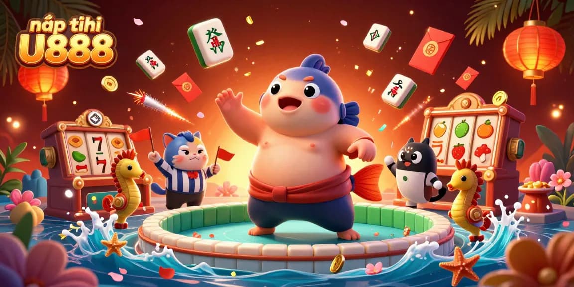 Engage with nạp tiền U888 in an exciting underwater casino scene featuring vibrant characters and elements.