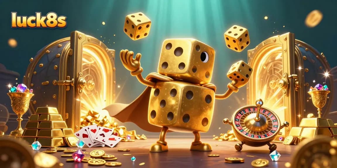 Experience thrilling wins at luck8s with a golden dice golem and lively casino elements.
