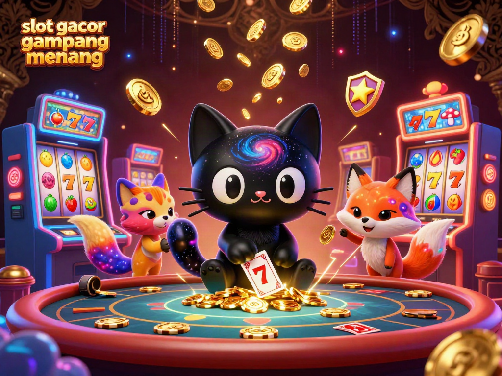 Play slot gacor gampang menang with vibrant characters in a cosmic casino scene, featuring dynamic gaming elements.