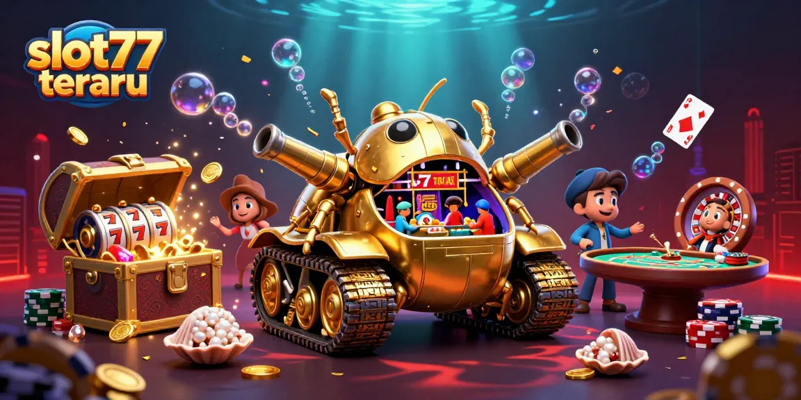 Experience thrilling spins at slot77 terbaru in this colorful 3D casino illustration with vibrant details.
