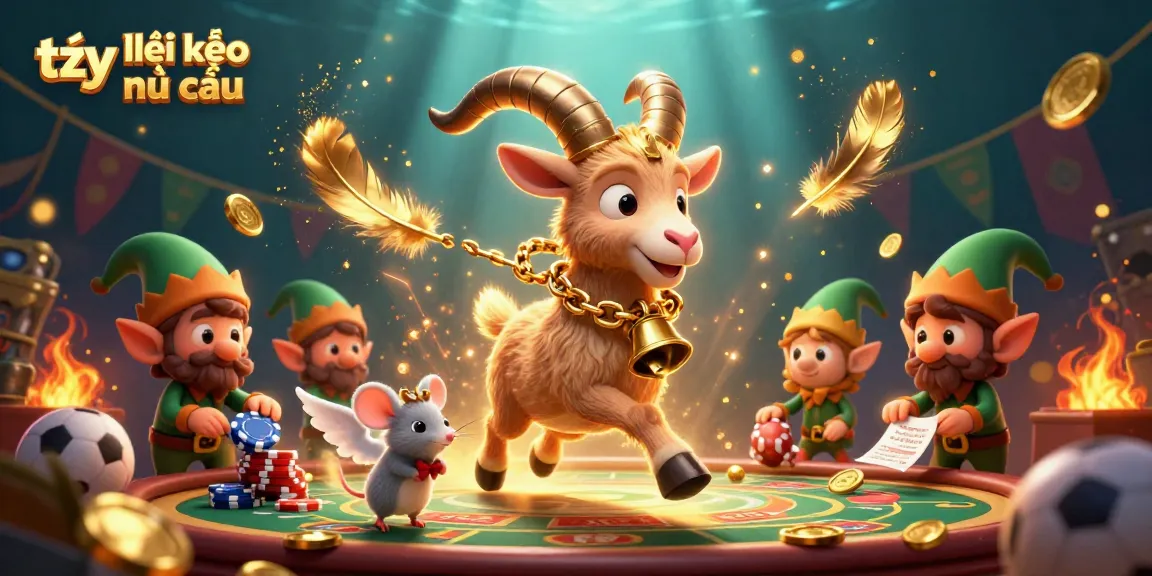 Engage with tỷ lệ kèo nhà cái in a dynamic sports betting casino, featuring vibrant scenes and lively characters.