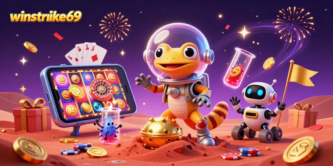 winstrike69 brings excitement to gameplay with vibrant casino discovery in this 3D illustration.