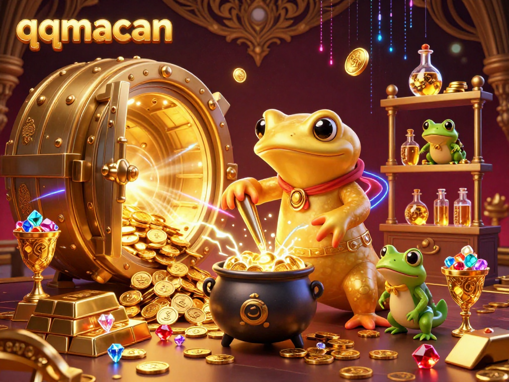 Experience thrilling wins with qqmacan in a vibrant casino scene featuring alchemists and treasure!