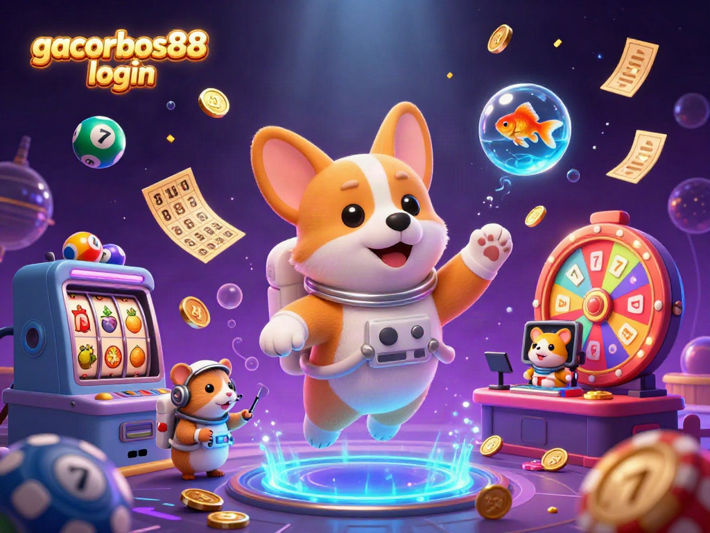 Play gacorbos88 login in an ultra-detailed 3D casino scene with colorful elements and whimsical characters.