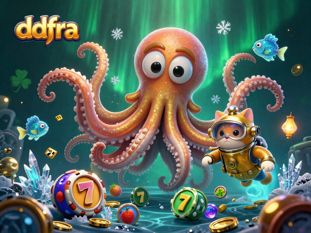 Engage with ddfra's thrilling world of credit card casinos, showcasing the kraken and divers amidst vibrant slot reels.