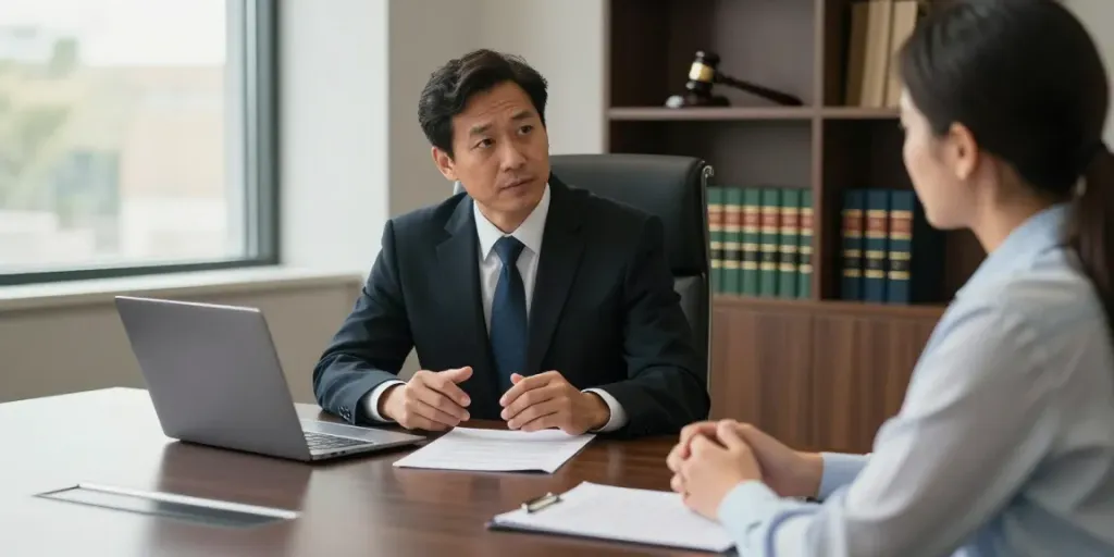 Lawyer discussing Forsyth County GA DUI arrests with a client in a modern office.