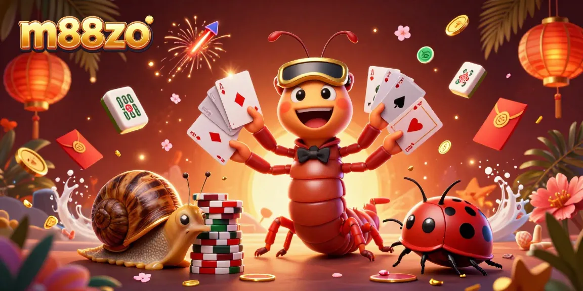 Engage with m88zo's thrilling casino scene featuring a millipede dealer and high-roller snail.