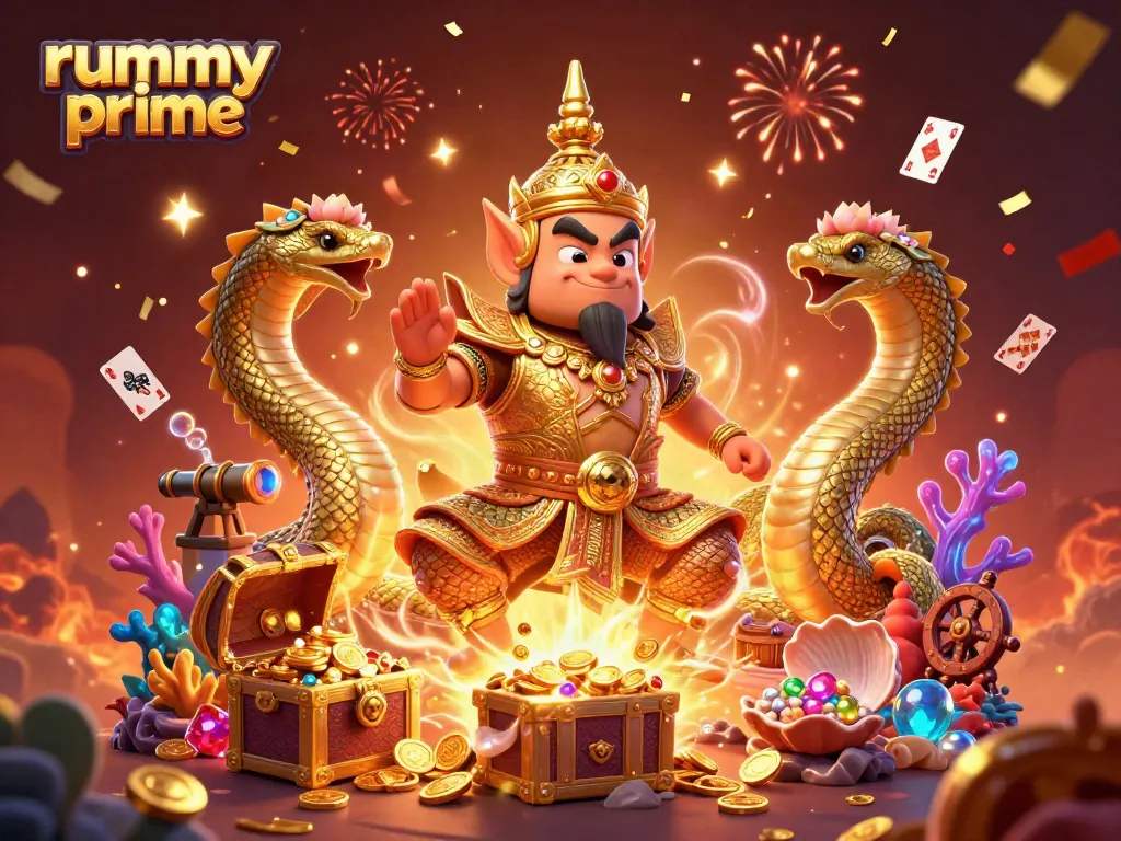 Experience the vibrant rummy prime gameplay illustrated with dynamic characters and casino elements.