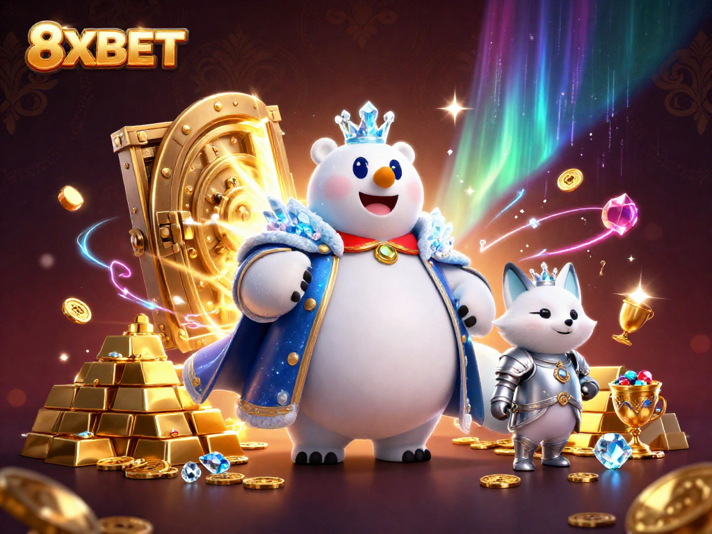 Experience the thrill of 8XBET with vibrant 3D casino elements and characters in a captivating scene.