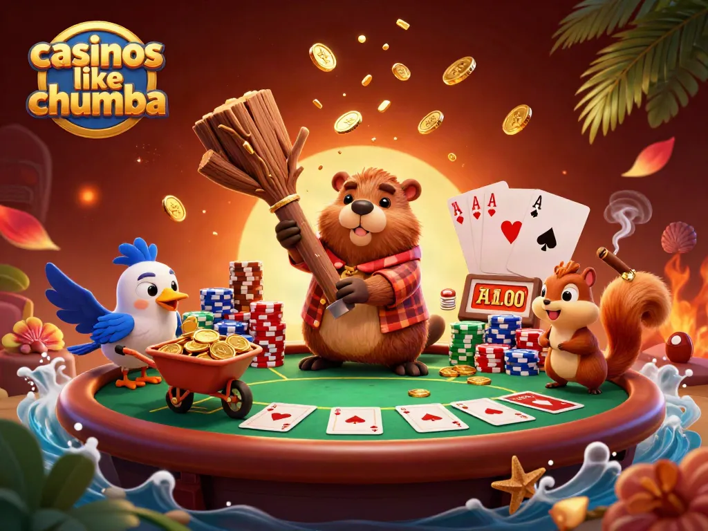 Engaging 3D scene with casinos like chumba theme featuring playful characters enjoying the fun of gaming in a lively casino setting.