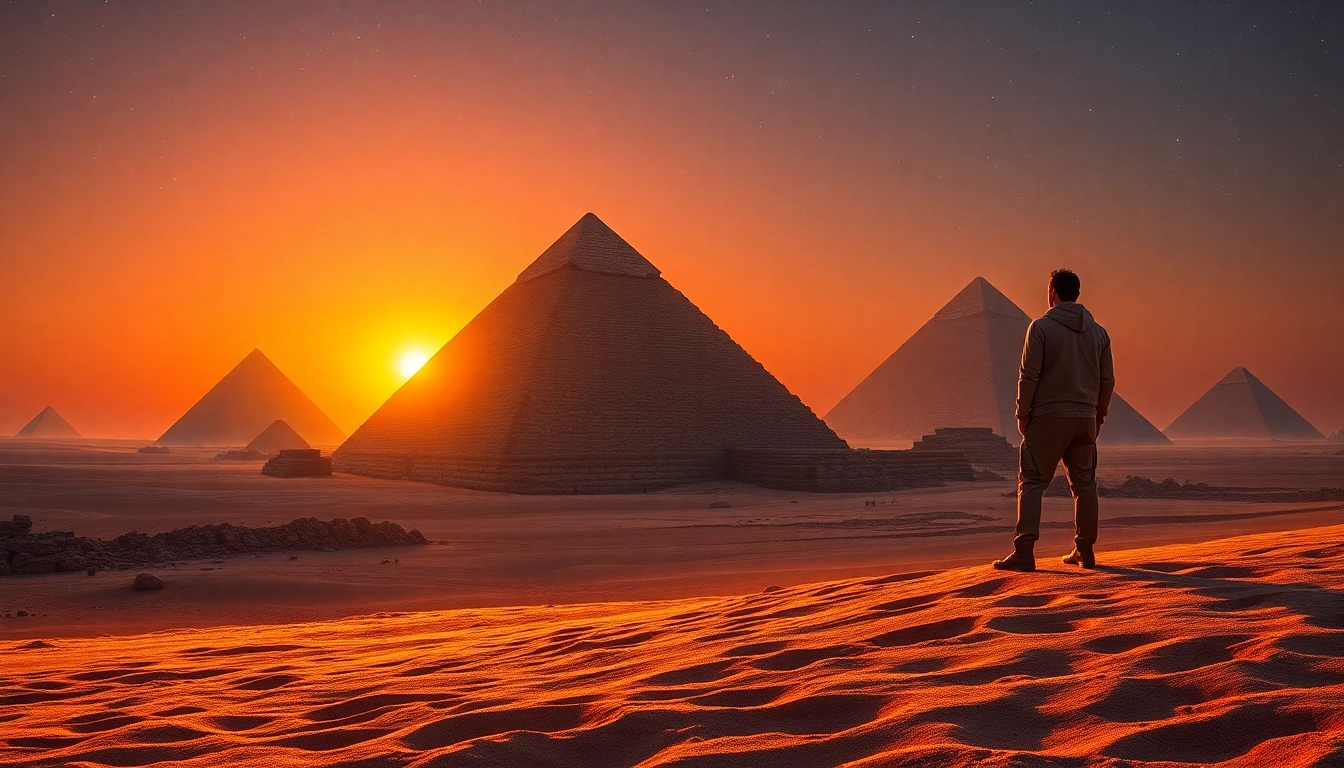 Discover architectural marvels at https://piraminds.com/ featuring ancient Egyptian pyramids at sunset.