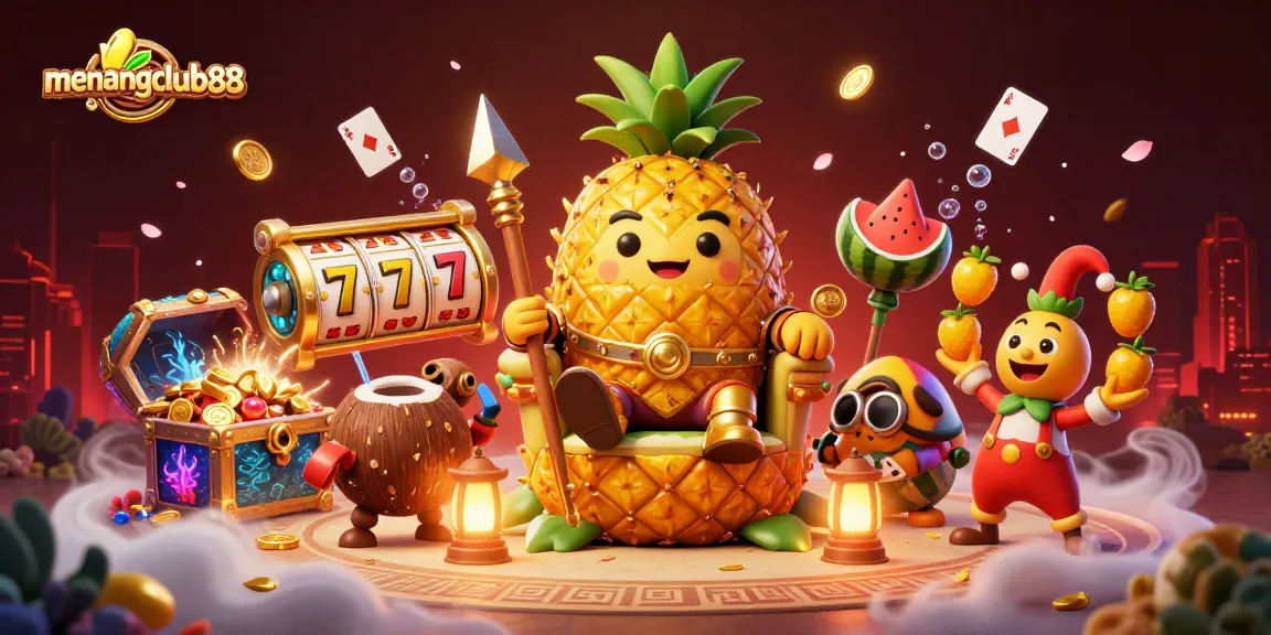 Experience the thrill of menangclub88 in this vibrant beach casino scene featuring game elements and characters.