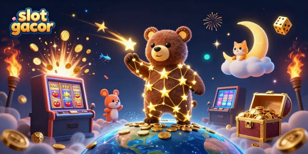 Experience the excitement of slot gacor adventure with a magical casino scene filled with cosmic elements.
