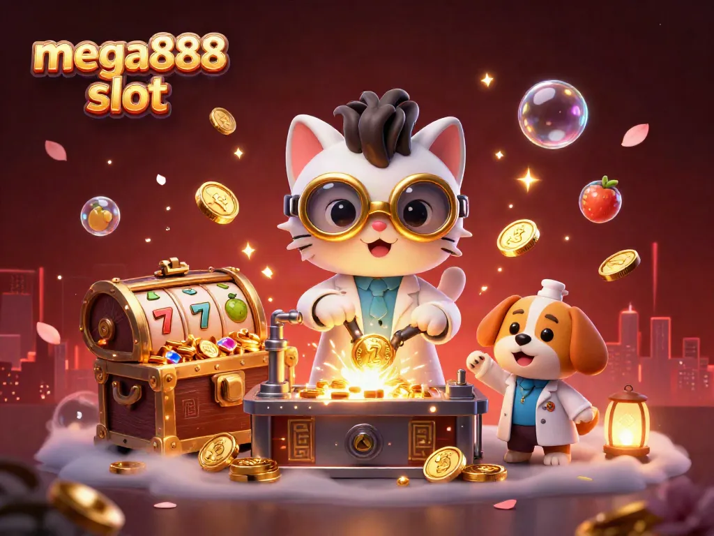 Engage with the thrilling mega888 slot adventure in this vibrant, action-packed illustration.