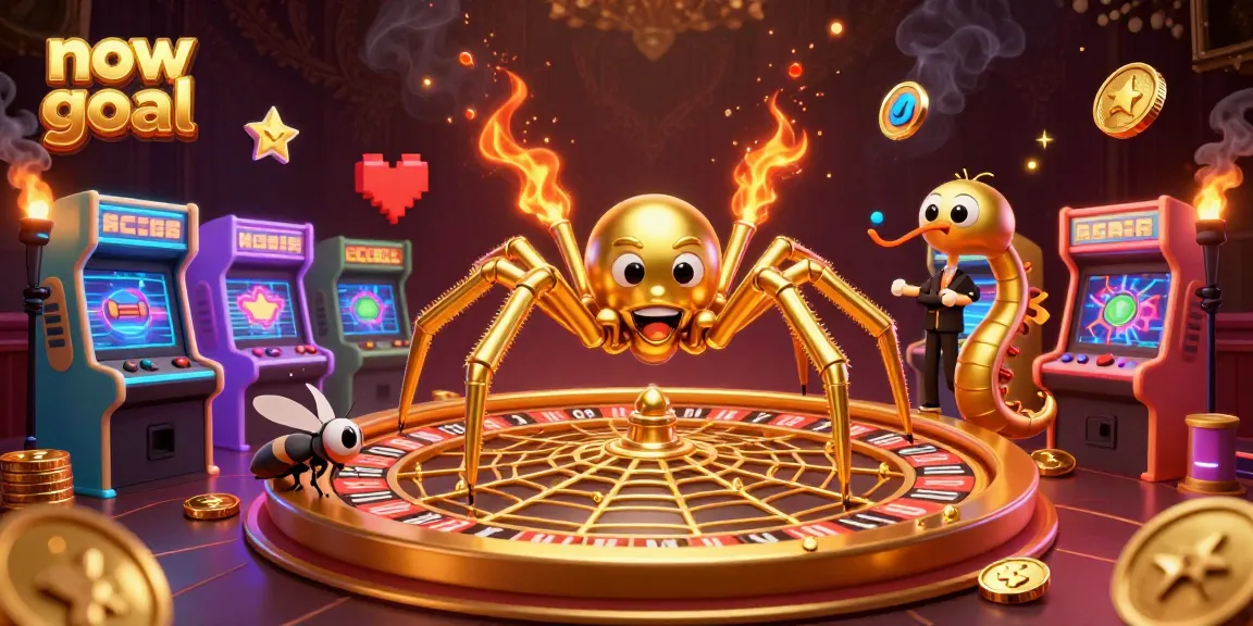 Engage with the exciting now goal gaming thrill featuring a golden web roulette wheel and animated characters.