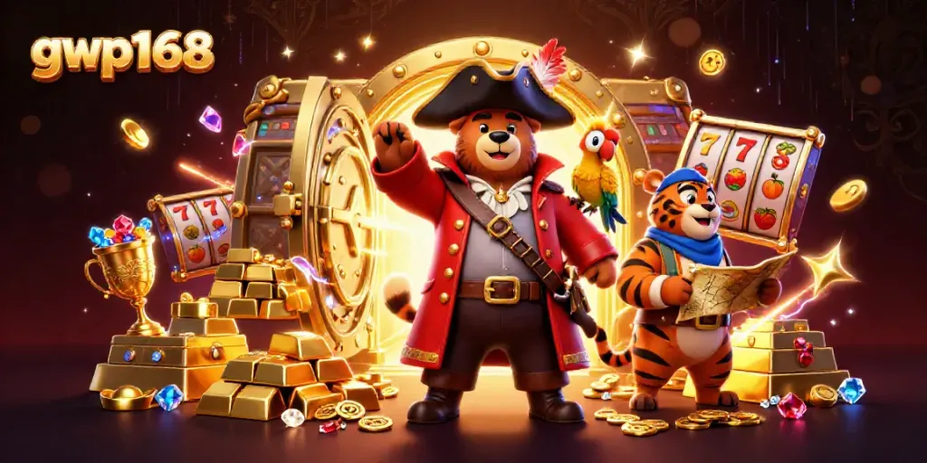 GWP168 menyenangkan pemain dengan berbagai simbol jackpot dan karakter pencarian harta karun.