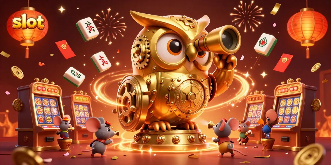 Experience thrilling slot action with a golden owl overseeing dynamic casino gameplay.