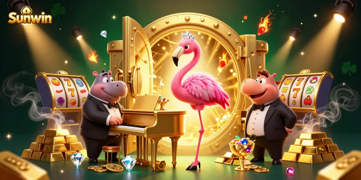 Win big with Sunwin in a vibrant casino scene filled with treasures and lively characters.
