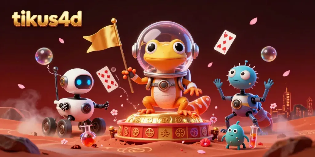 Engage in tikus4d's vibrant gameplay featuring a Martian gecko exploring a golden casino.