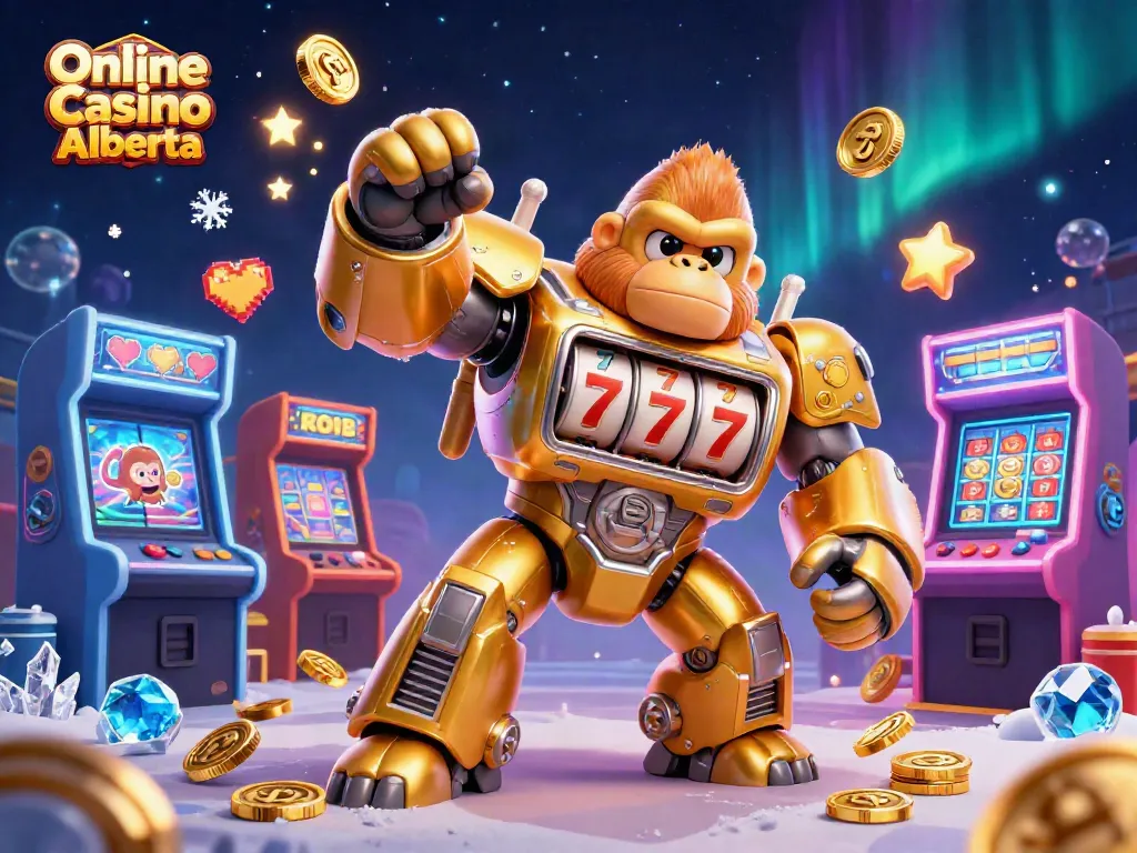 Engage in thrilling gameplay at Online Casino Alberta with a dynamic 3D illustration showcasing exciting elements.
