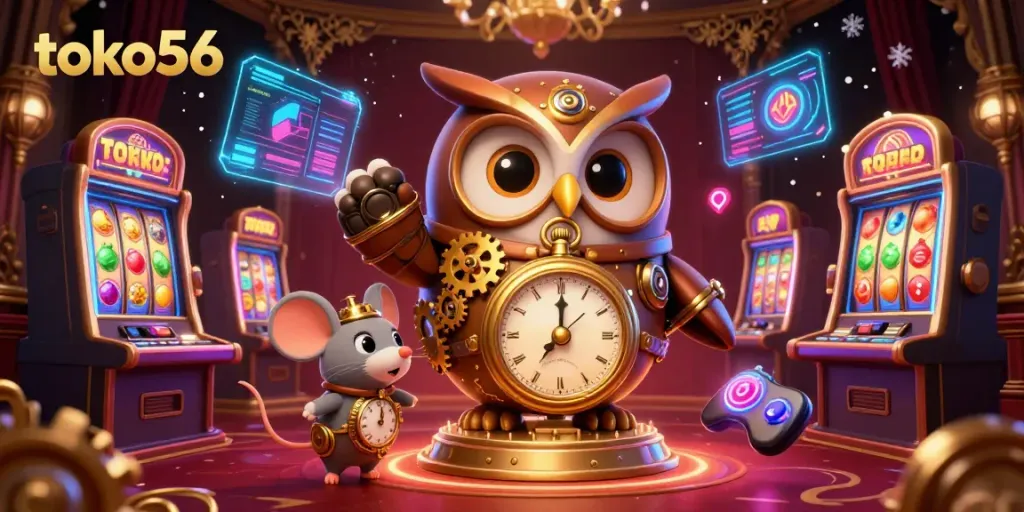 Toko56 menyediakan pengalaman bermain slot dengan modal kecil dan hasil maksimal, ditampilkan dalam ilustrasi kasino 3D yang menarik.