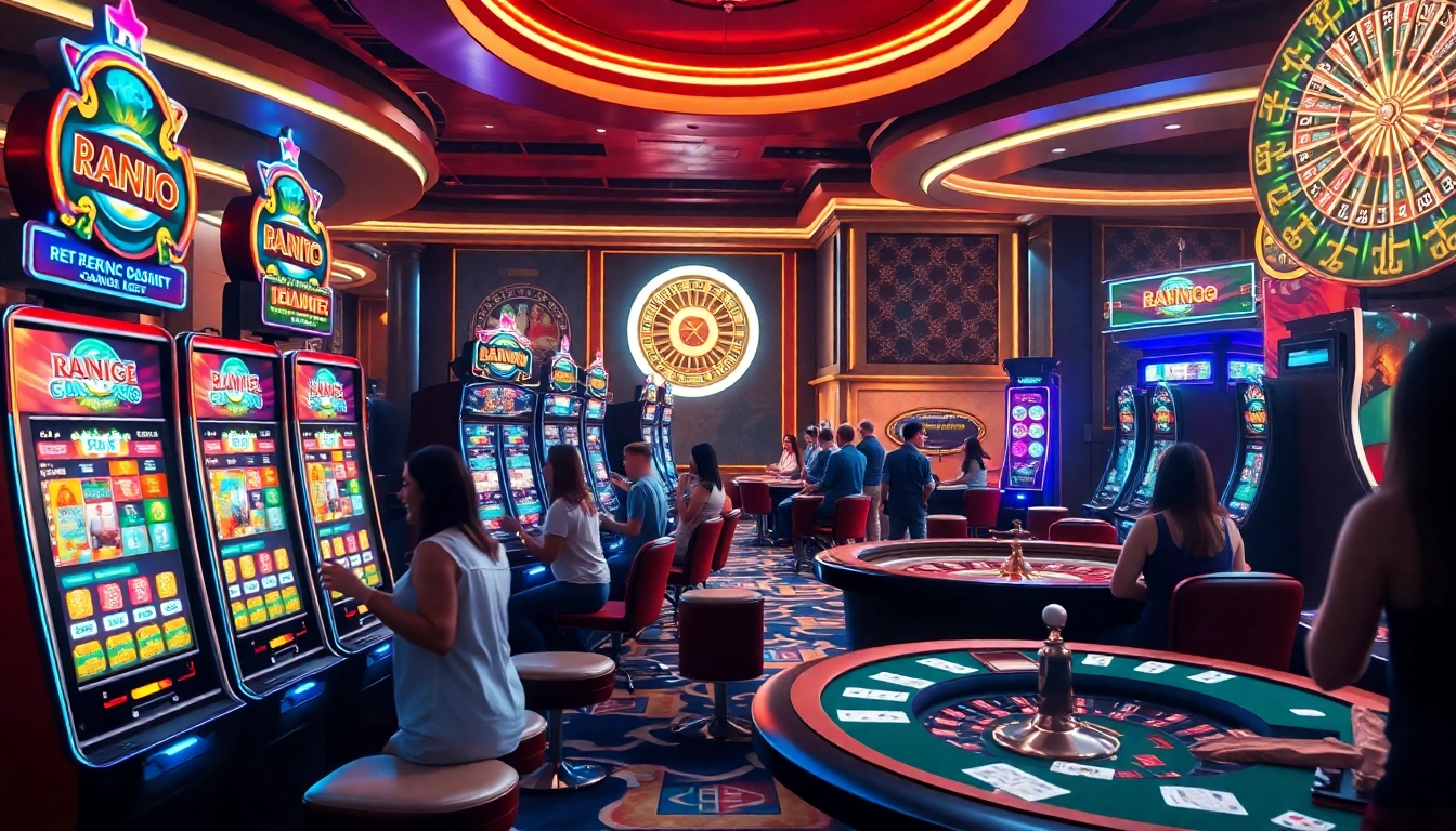 Excited players engaging with vibrant slot gacor machines in a luxury casino environment.