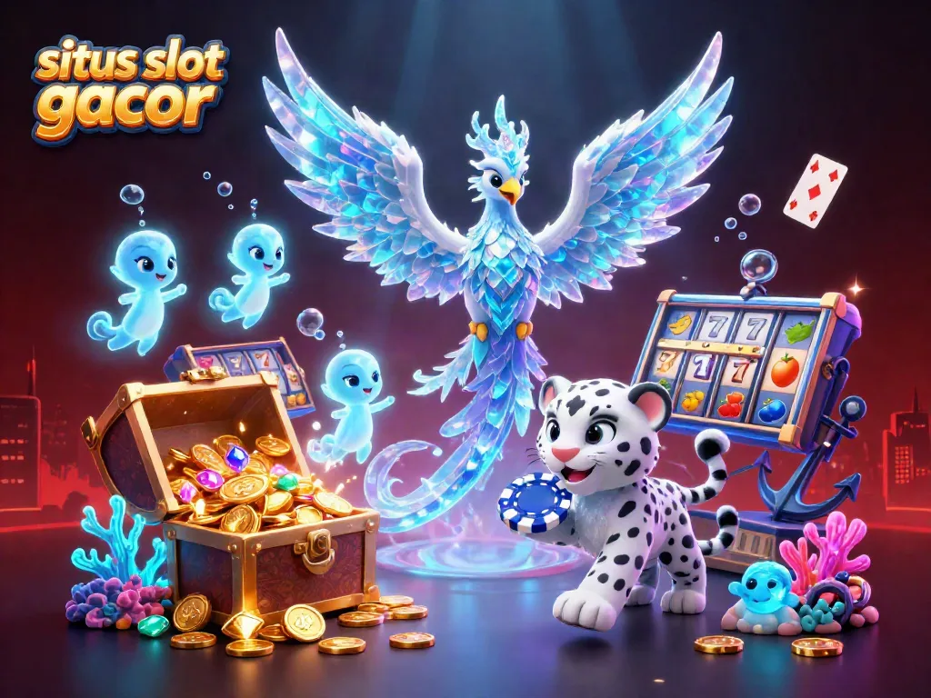 Permainan situs slot gacor yang menarik dengan phoenix es dan chip poker di lautan berpendar.