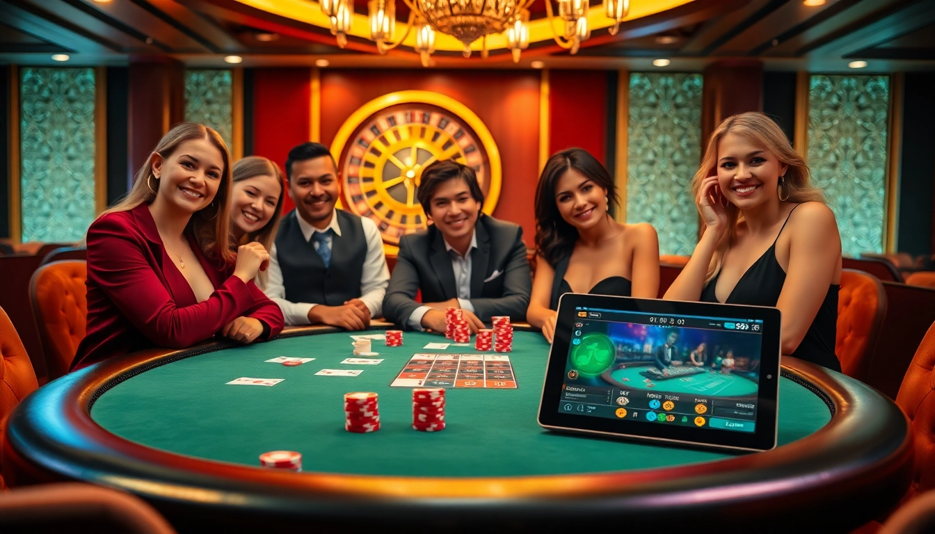 Excited players engaging in high-stakes poker at tg88 casino with vibrant chips and cards.