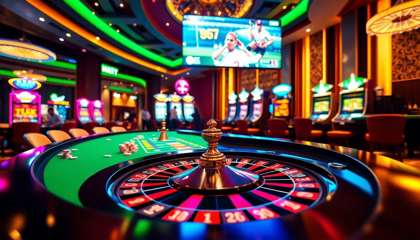 Experience thrilling gameplay at https://slvip1.com.ph/ with elegant casino tables and vibrant slot machines.