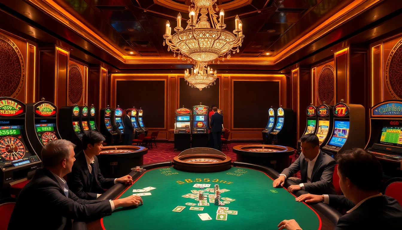 Casino players enjoy a thrilling b52-themed poker game with vibrant chips and cards.