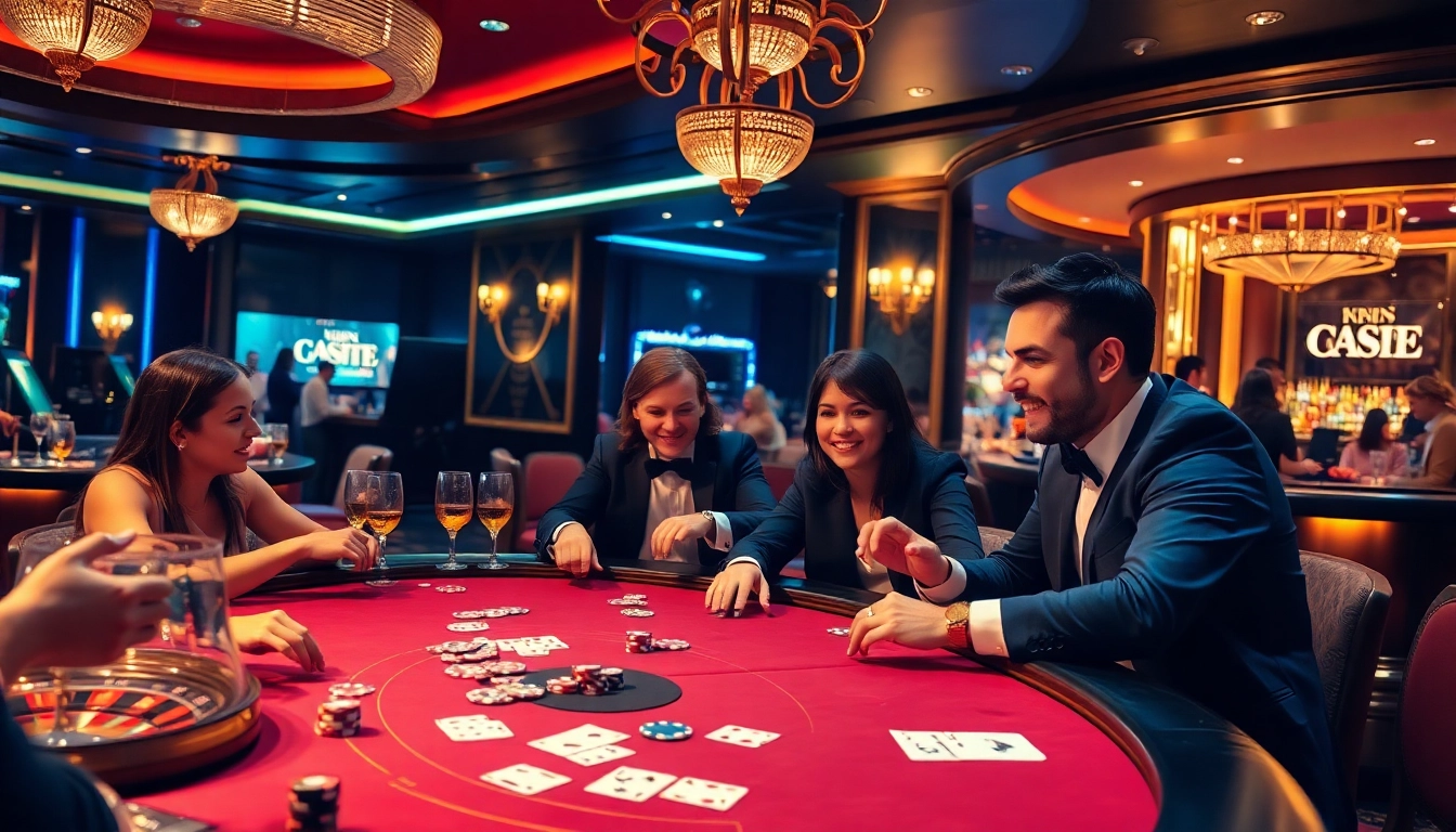 Watch real-time ผลบอลสด updates during an exhilarating casino poker game featuring players and chips.