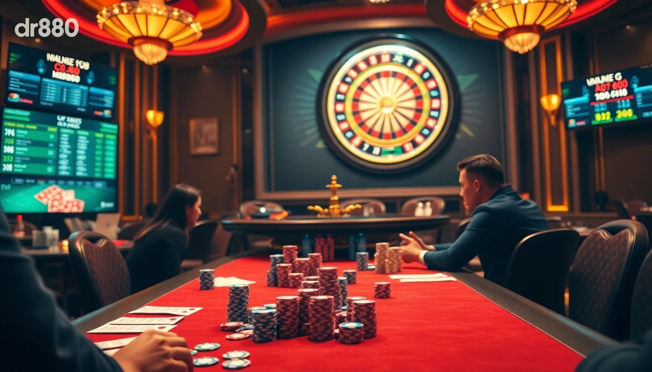 Experience the thrill of nhà cái dr88 at a luxurious online casino table with poker chips and betting slips.