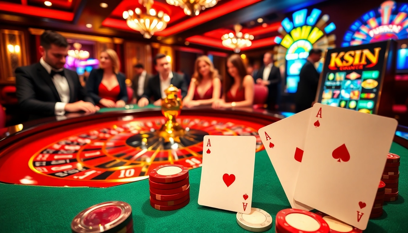 Experience the thrilling atmosphere at kuwin with players enjoying a luxurious casino scene.