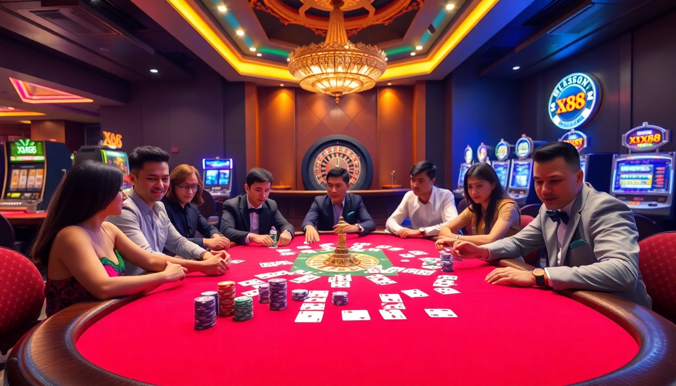 Exciting casino gameplay at XX88 with poker chips and vibrant roulette wheel.
