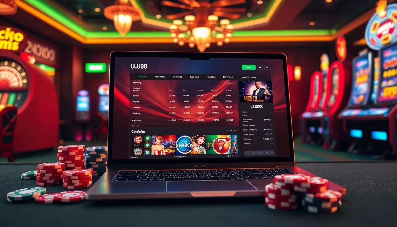 Engaging scene showcasing UU88's online gambling interface with vibrant casino elements.