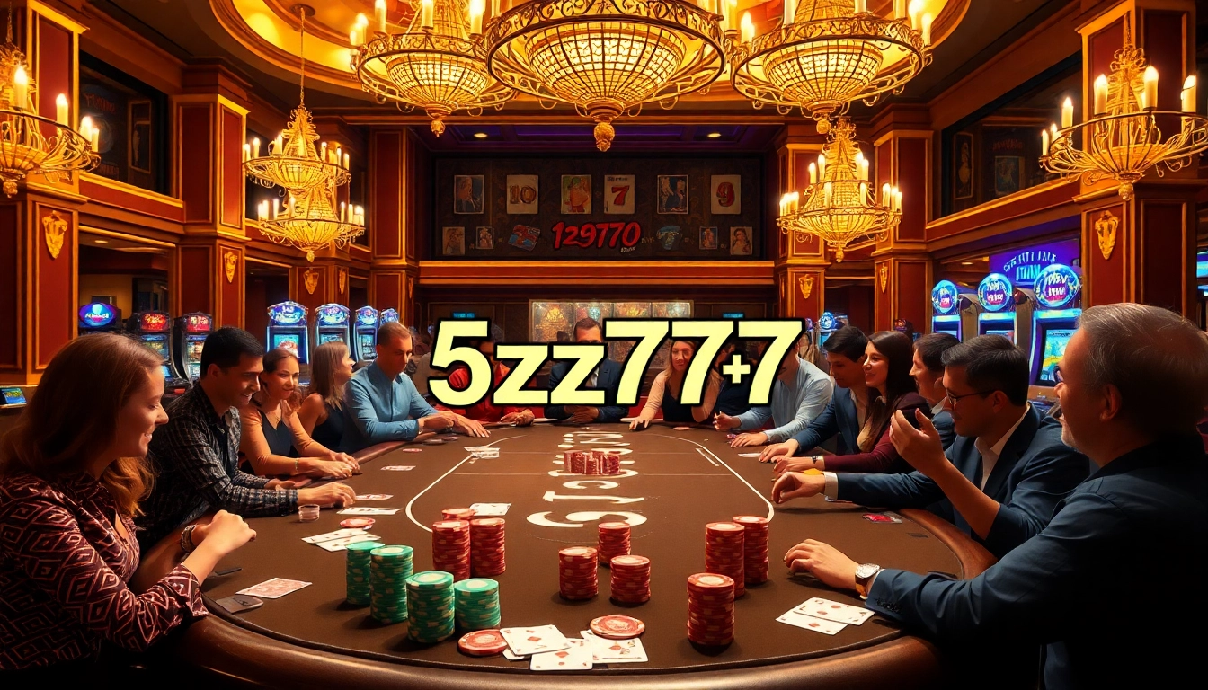 Experience thrilling poker action at a luxury casino featuring the 5z777 logo.
