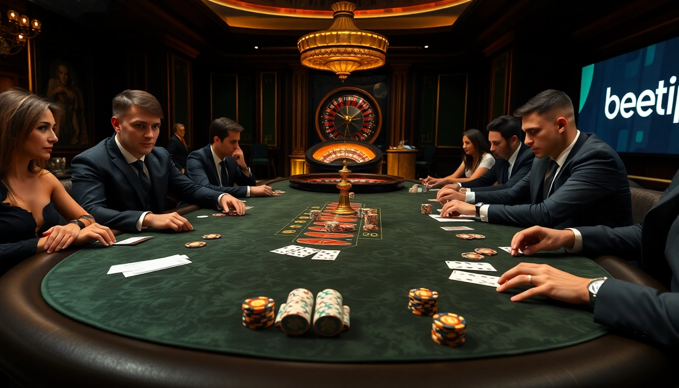 Người chơi đang tận hưởng một ván poker đầy hồi hộp tại bàn sang trọng có logo BetVIP.